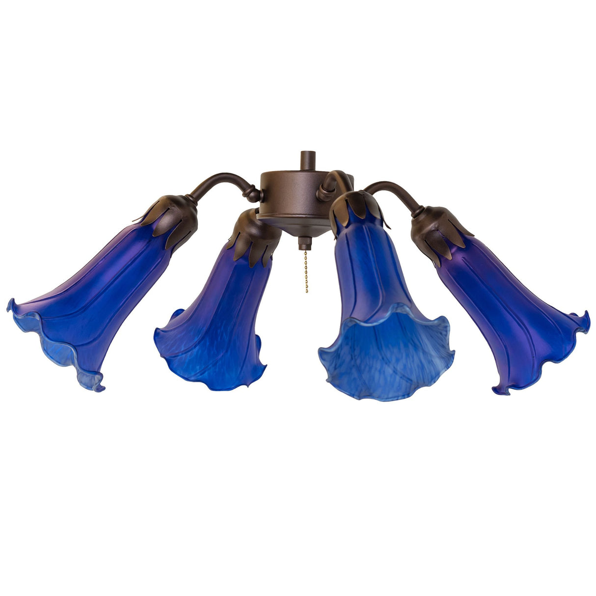 Unlit Blue Tiffany Pond Lily fan light showcasing intricate details.
