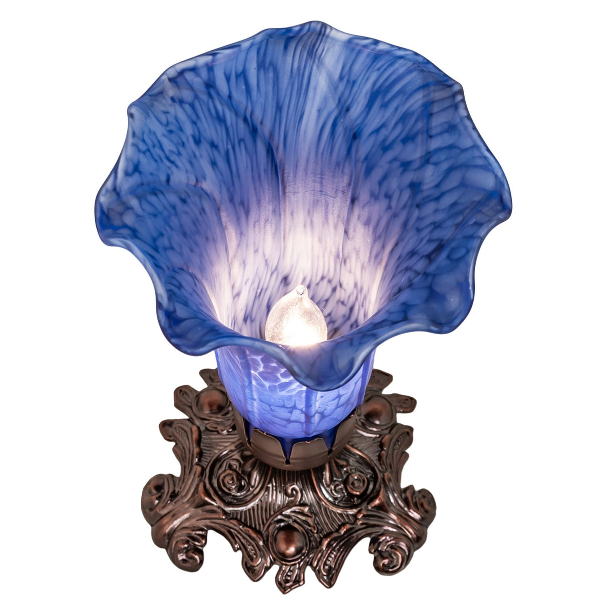 Top-down view of Pond Lily Victorian Accent Lamp highlighting the detailed floral glasswork.