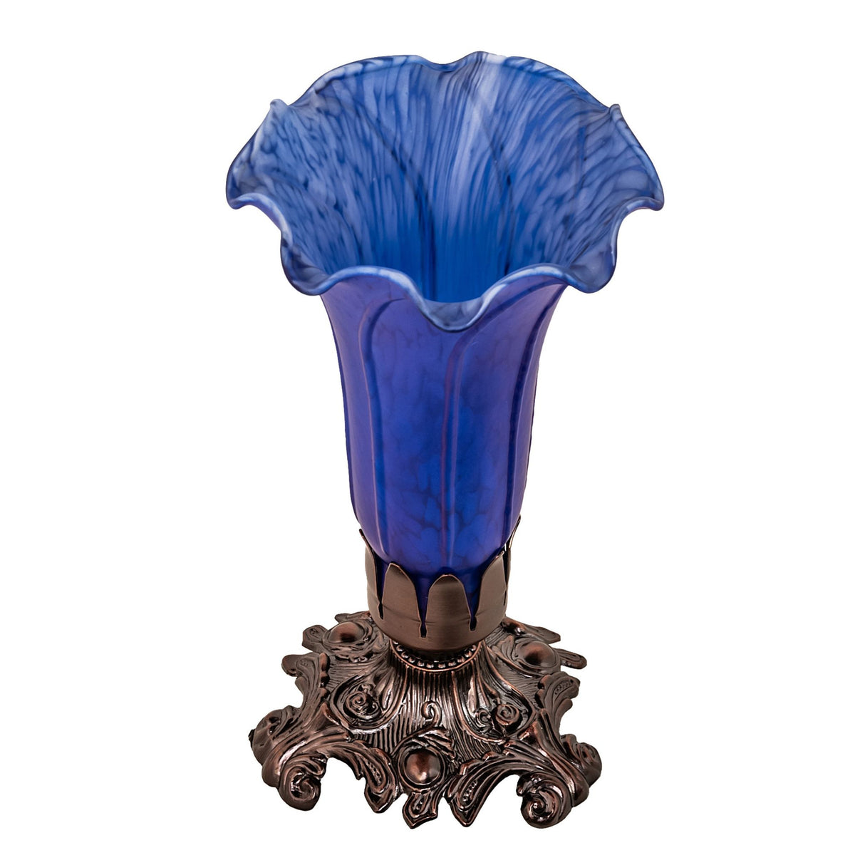 Unlit view of the Blue Tiffany Pond Lily Victorian Accent Lamp showcasing its beautiful glass shade.