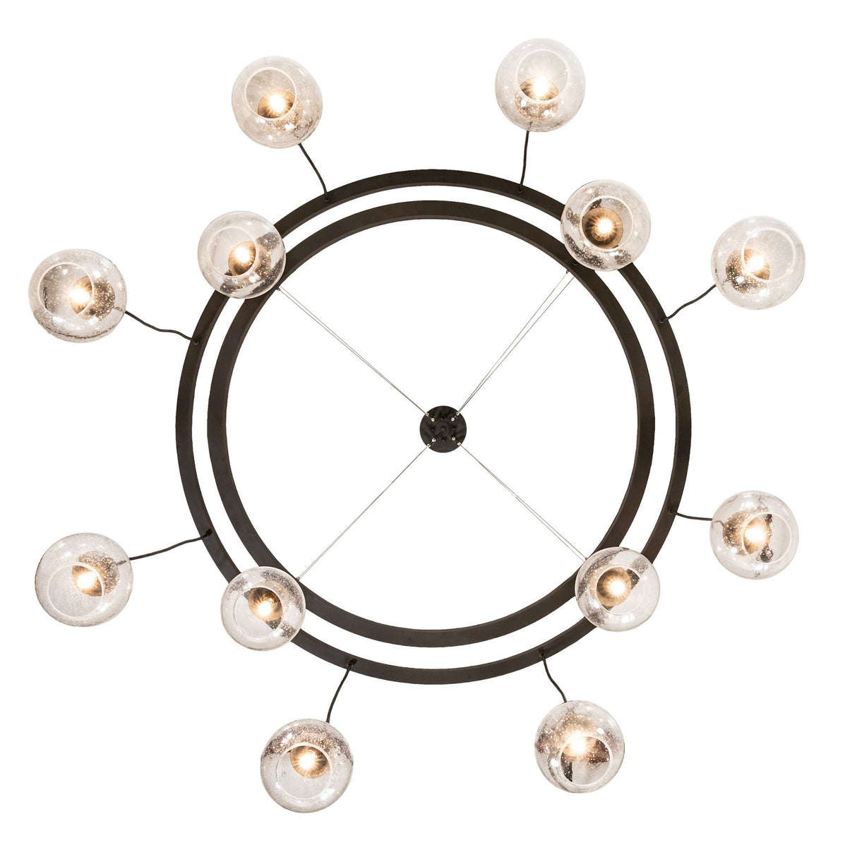 Bottom view showing circular ring design and evenly spaced glass globe pendants.