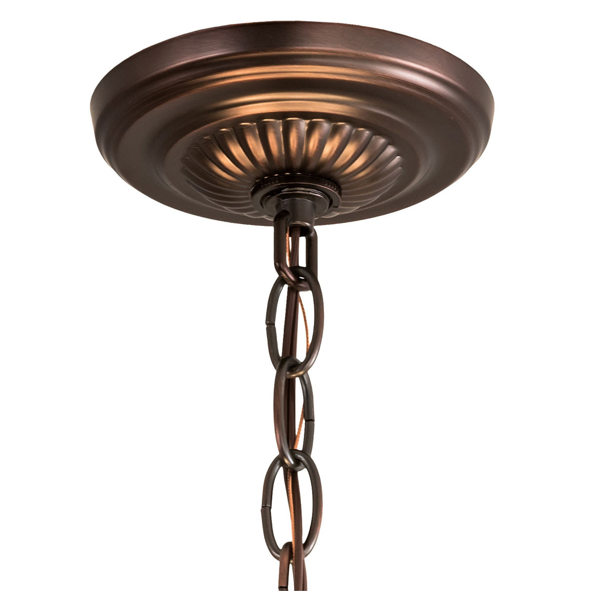 Bronze canopy with chain detail for Poker Face pendant light.