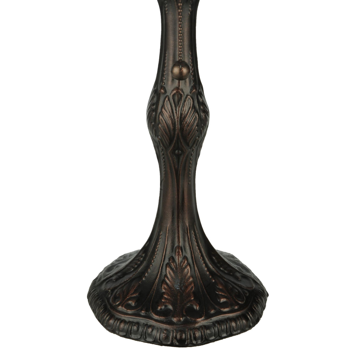 Detailed view of the bottom section of the bronze Capri table base.