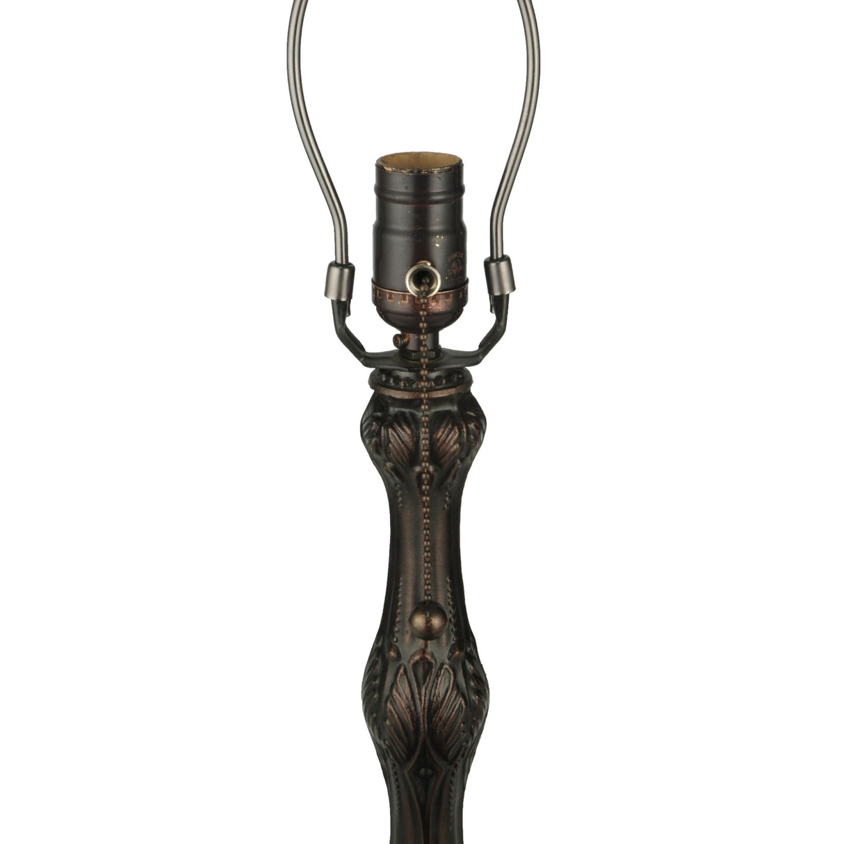 Close-up of the bronze Capri table base top details.