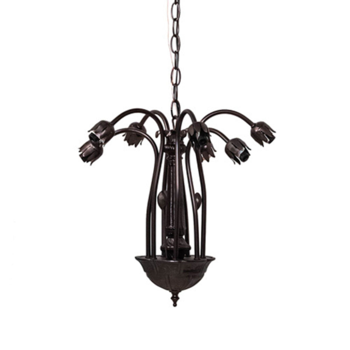 Frame-only view of the chandelier structure, showcasing its intricate bronze metalwork without the glass shades.