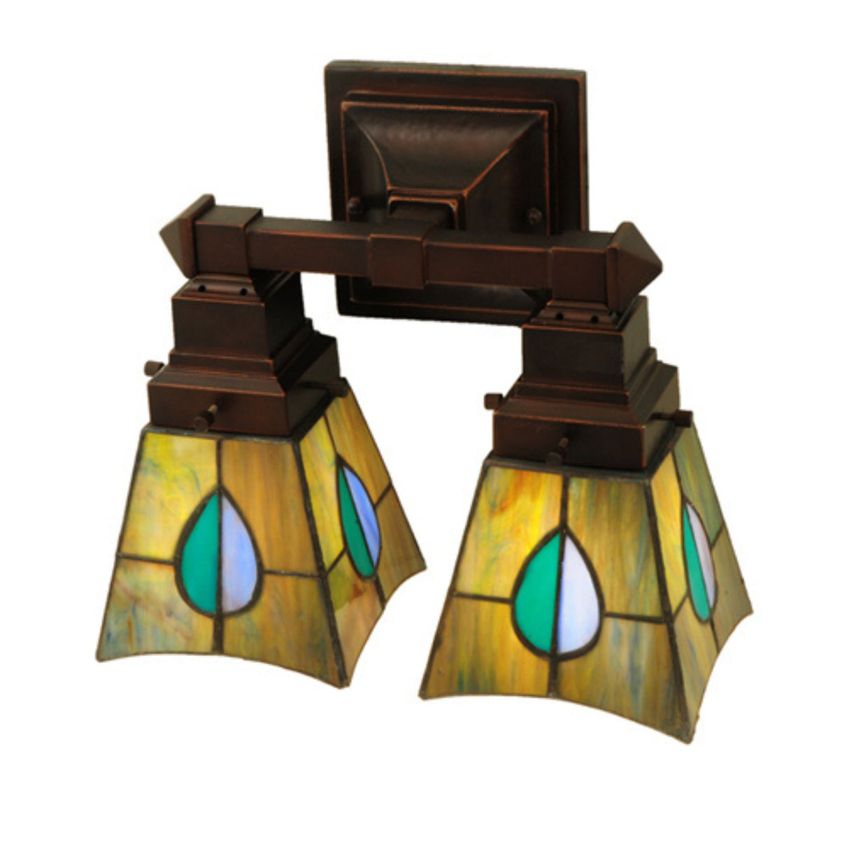 Stylish bronze wall sconce featuring Mackintosh leaf glass accents.