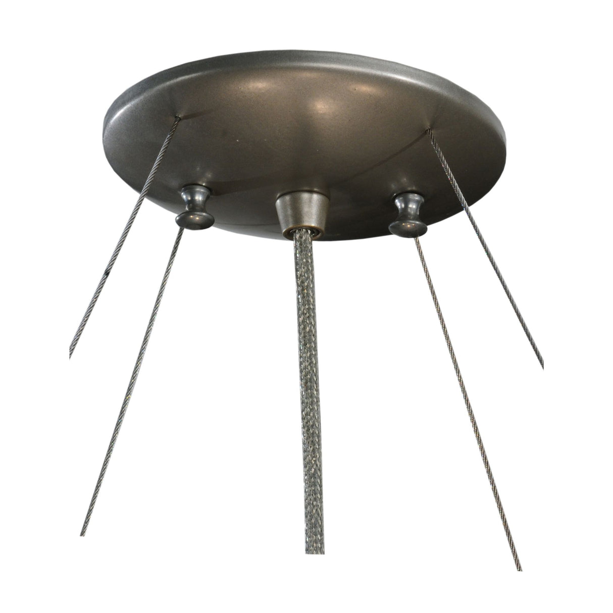 Brushed nickel pendant hardware, showcasing a simple and elegant ceiling mount design.