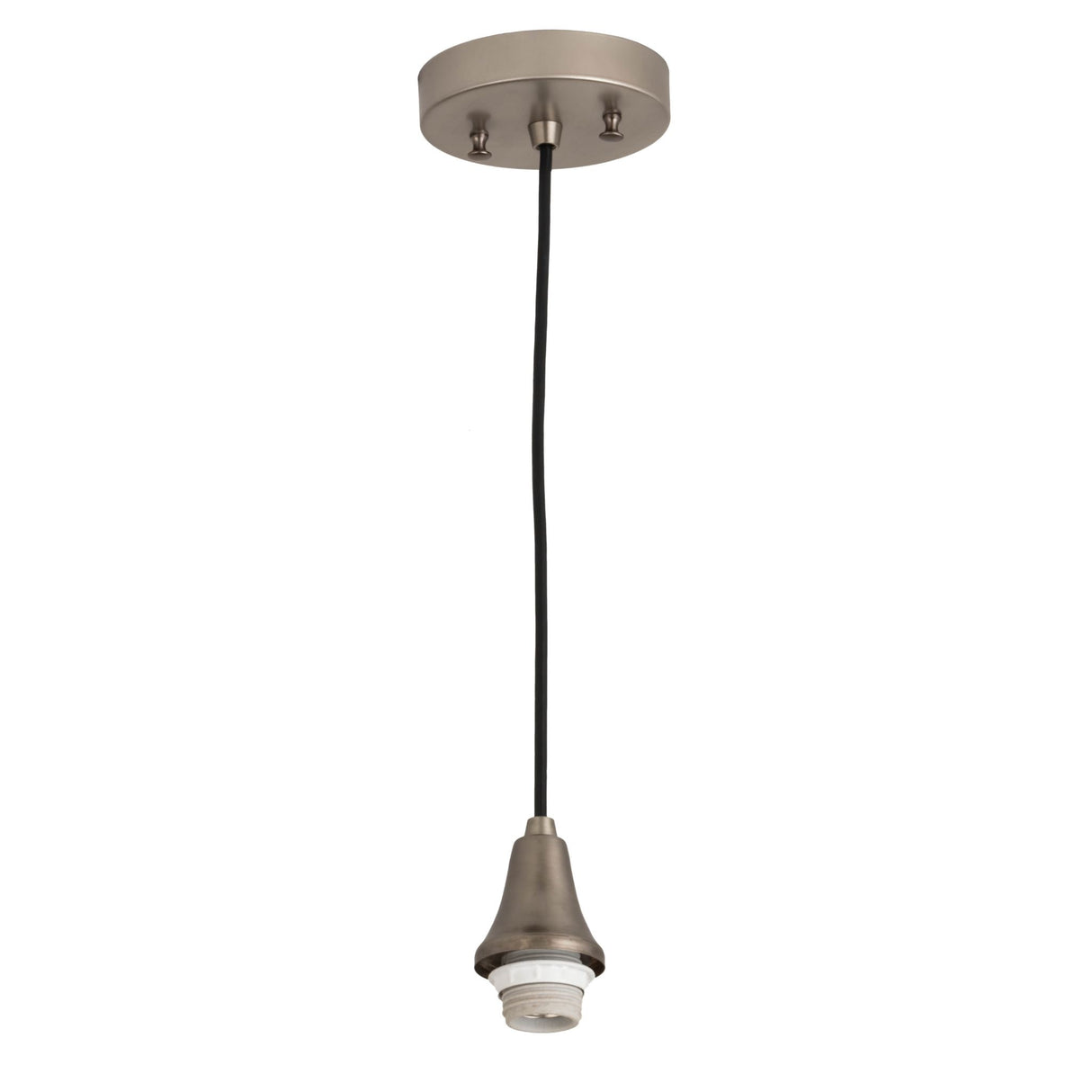 Brushed nickel pendant hardware with a sleek design and adjustable height for modern interiors.