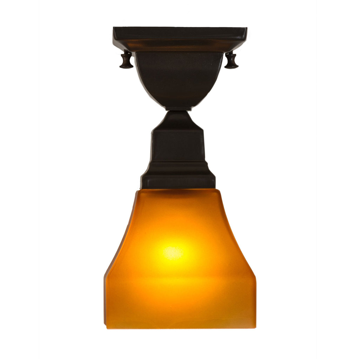 Front-facing amber glass flushmount ceiling light.