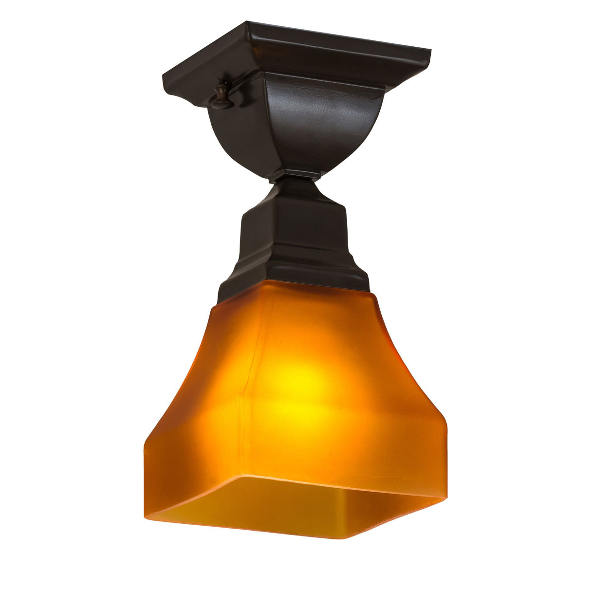 Warm glowing amber flushmount ceiling light.