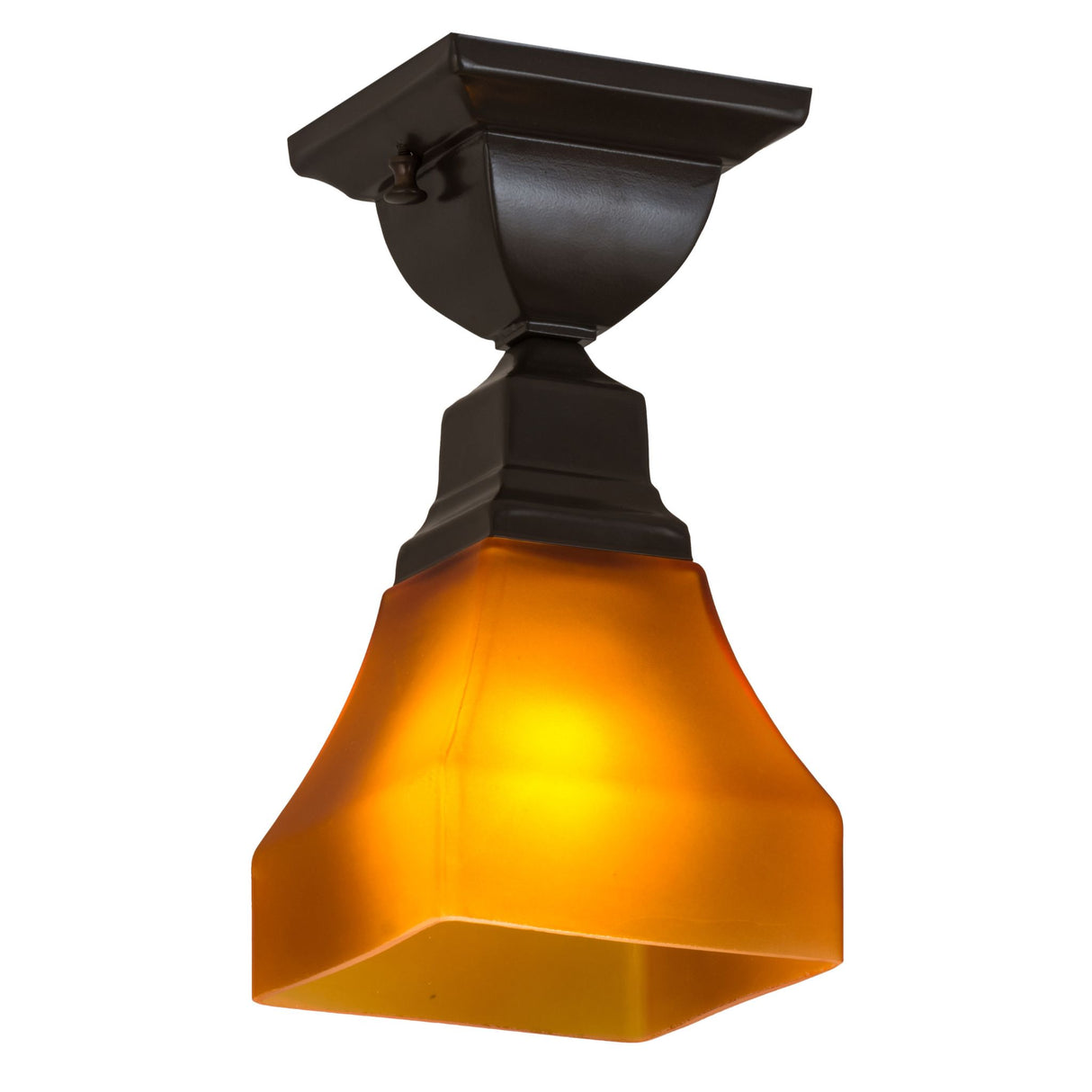 Illuminated Bungalow Frosted Amber Flushmount emitting a warm amber glow.