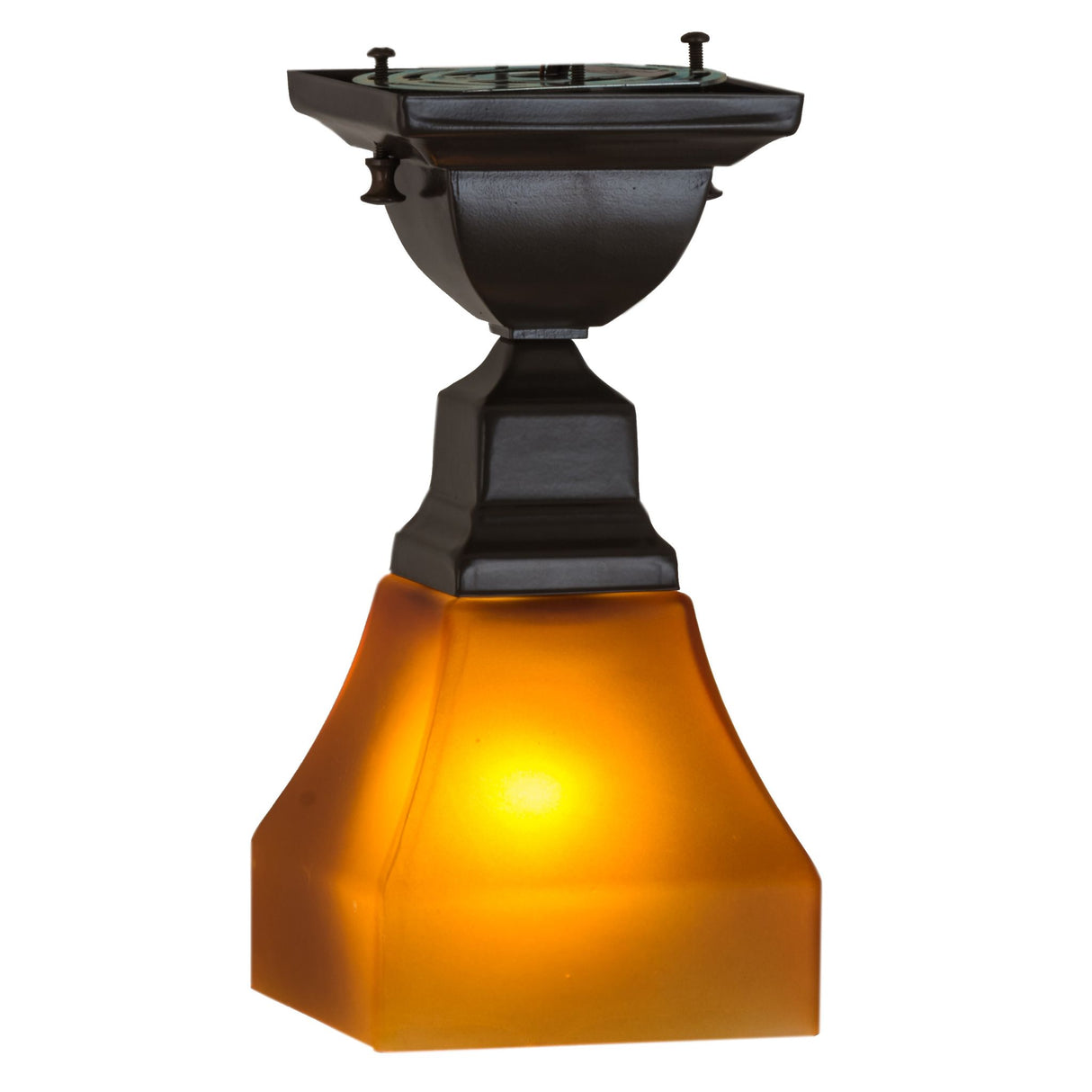 Side view of the Bungalow Frosted Amber Flushmount displaying its elegant shape.