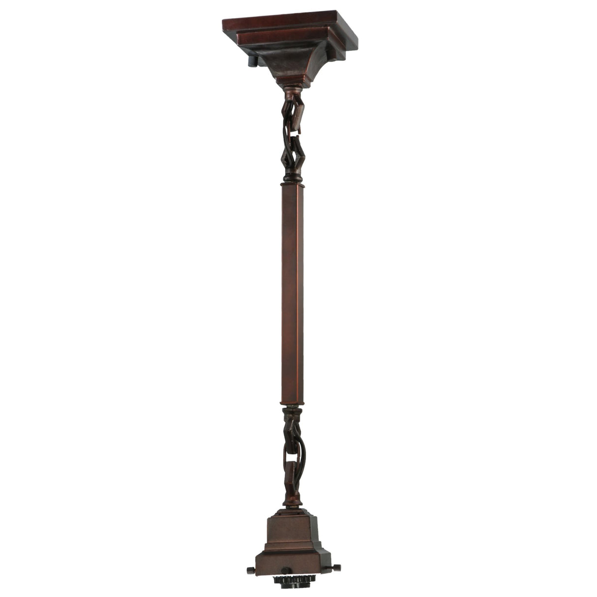 Angled view of 24-inch Bungalow pendant hardware in Mahogany Bronze finish.