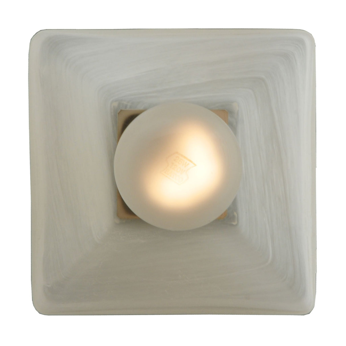 Bottom view showing bulb inside alabaster shade.