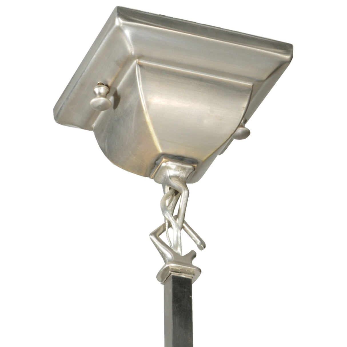 Detailed view of brushed nickel canopy and mount.