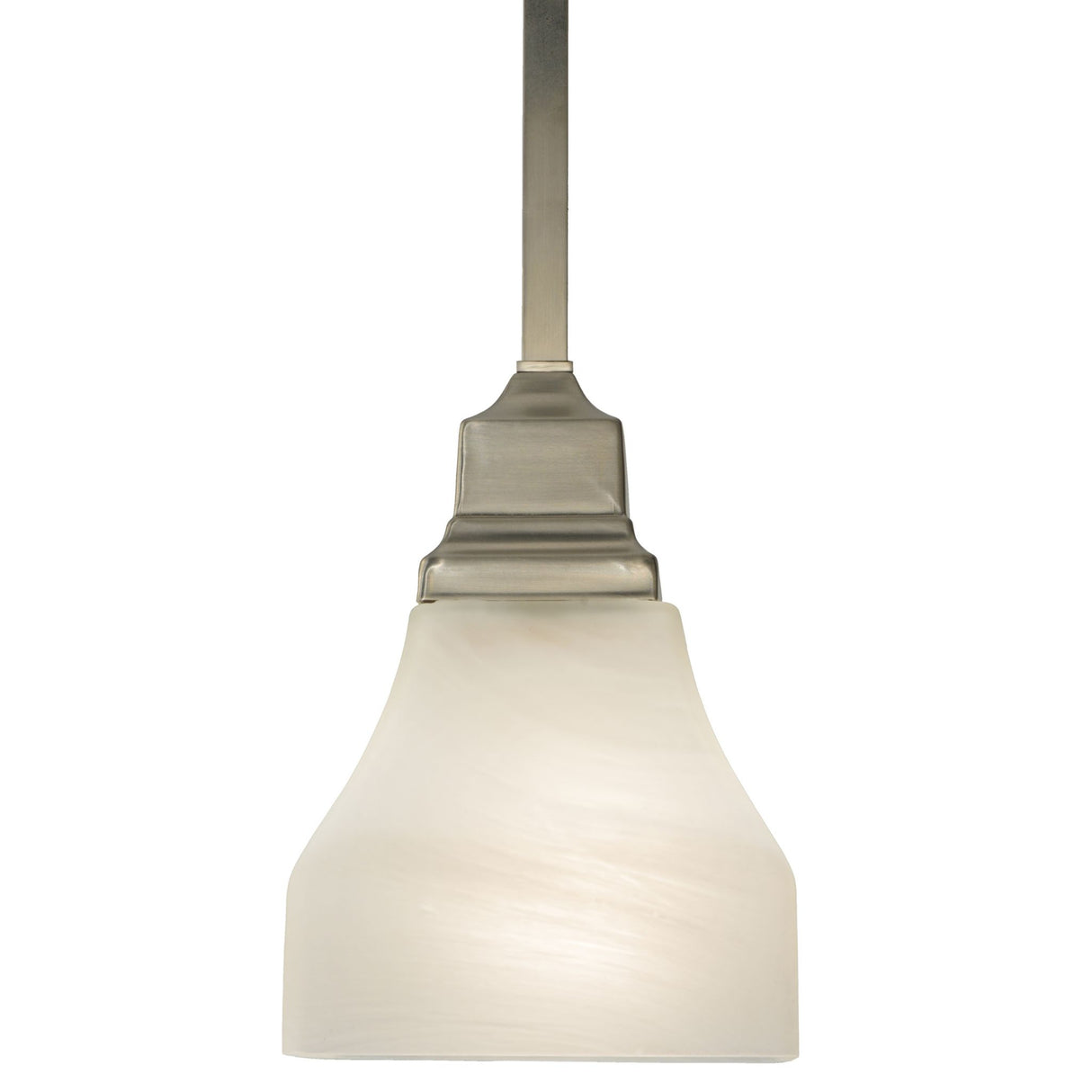 Front-facing view of white alabaster mini pendant.