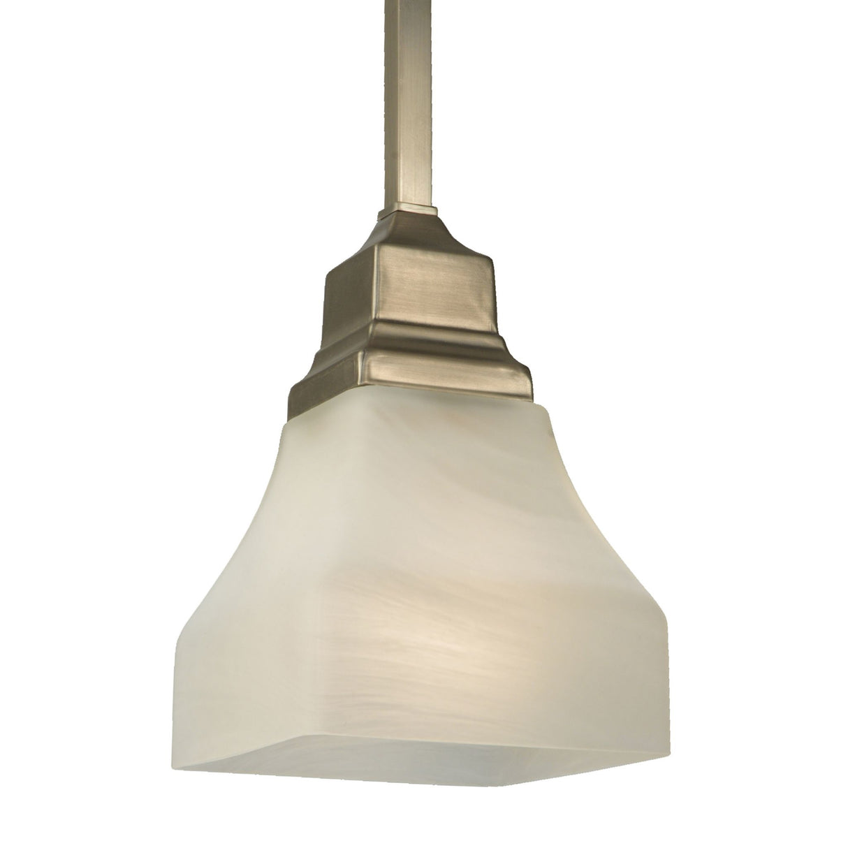 Illuminated white alabaster glass pendant with soft glow.