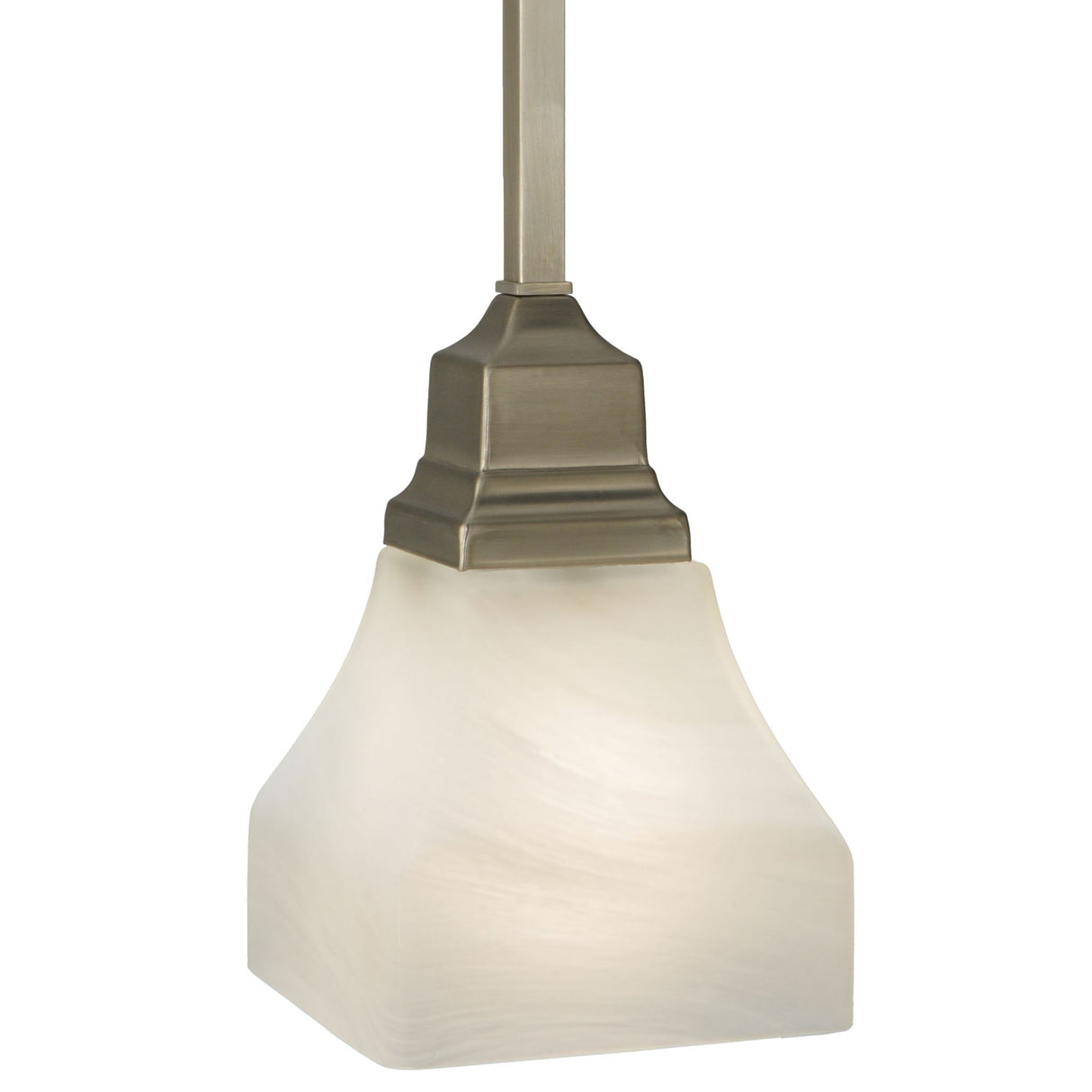 Side angle of brushed nickel mini pendant light.