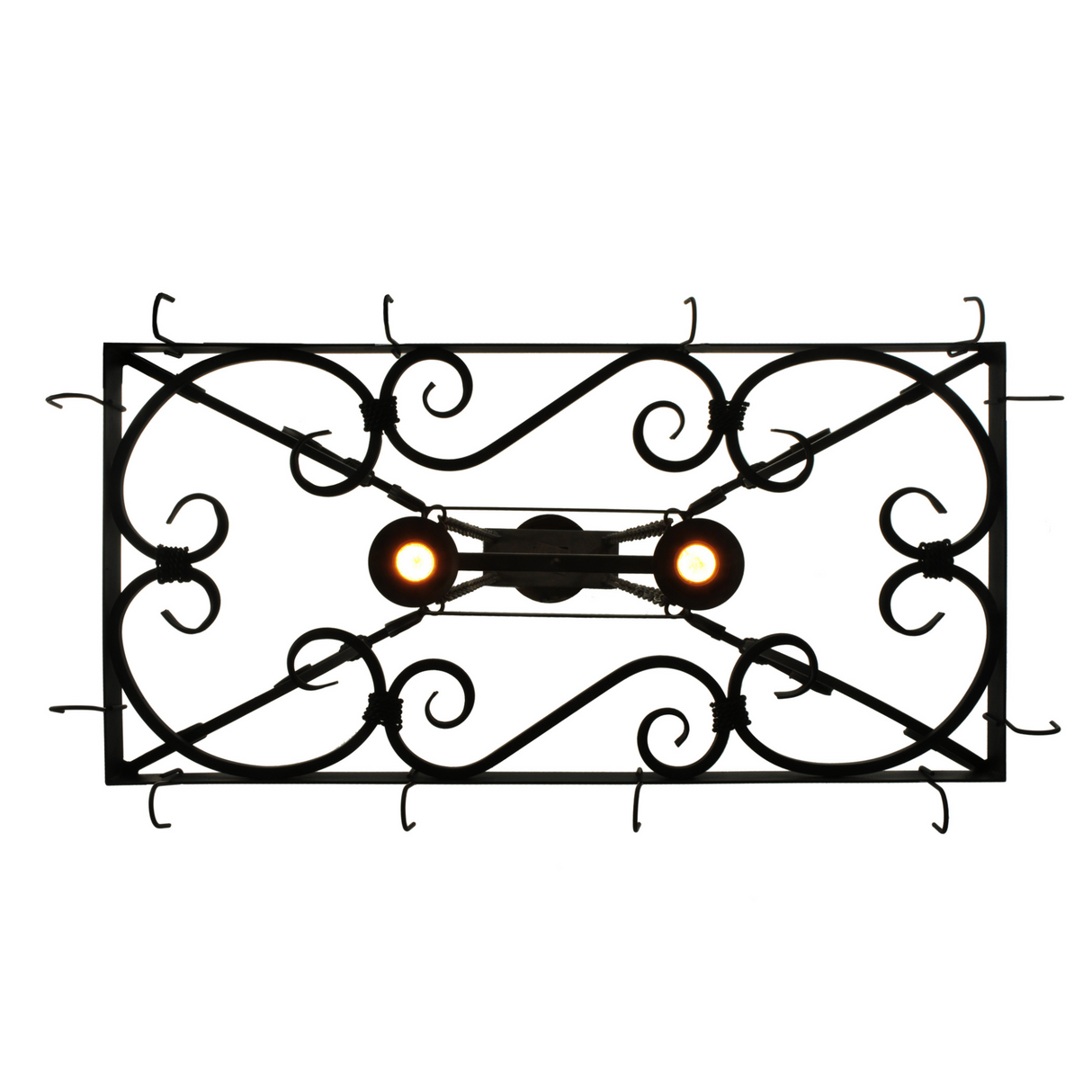 Bottom view showing two illuminated downlights of Caiden Pot Rack.