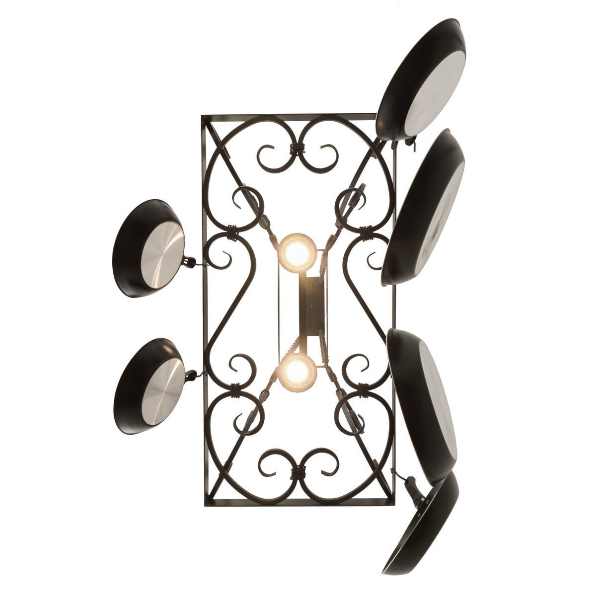Bottom view of Caiden 2-Light pot rack showing two light fixtures.