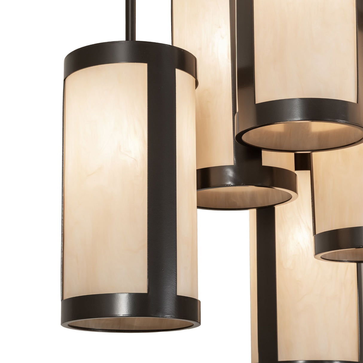 Close-up detail of an Idalight cylinder shade on the chandelier.