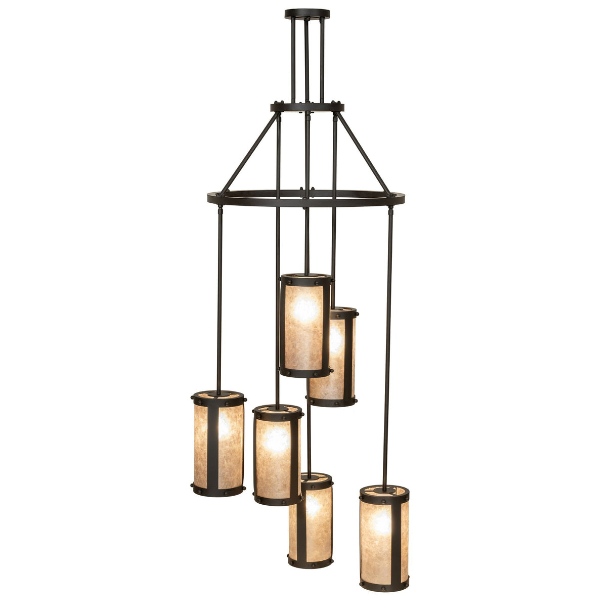 Side angled view showing the tiered hanging design of the Cartier chandelier.