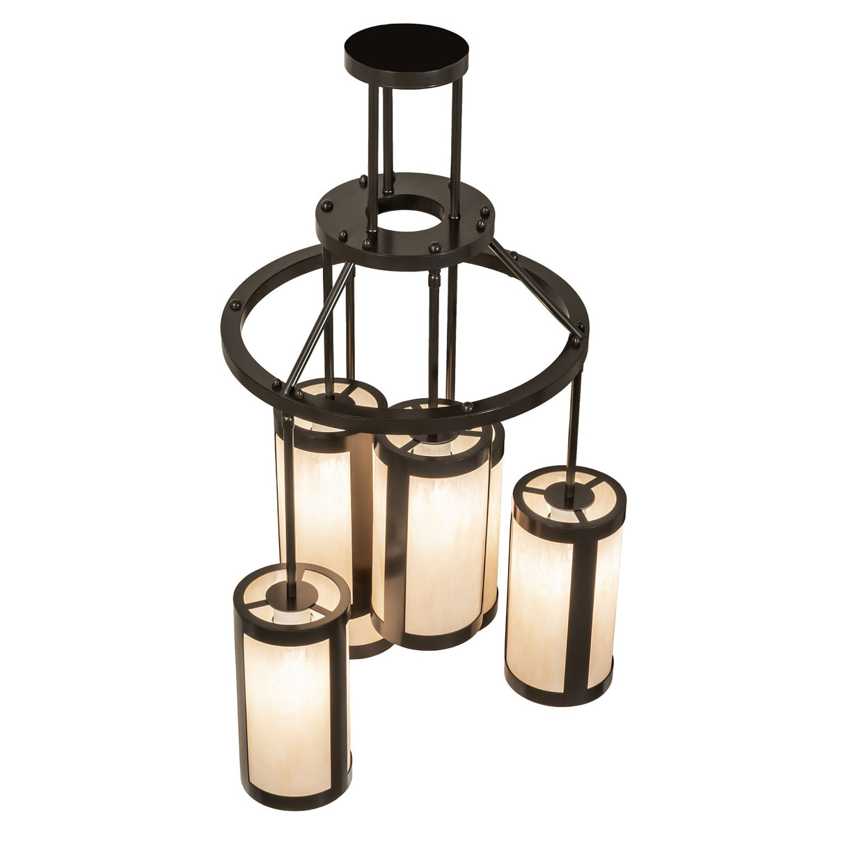 Top angle view of the cartier 6 Light cascading chandelier showing tiered frame structure.