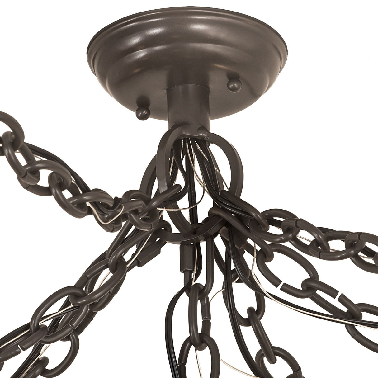 Close-up of the chain and hardware details on the Castilian 7-light adjustable pendant.