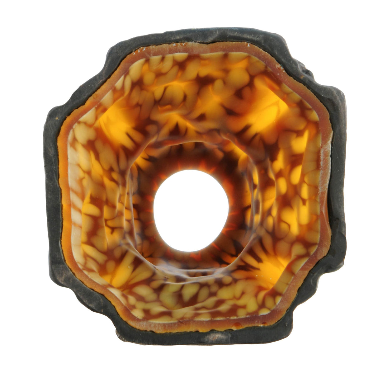Bottom view of the Castle Ivy Lantern Shade showcasing amber glass.