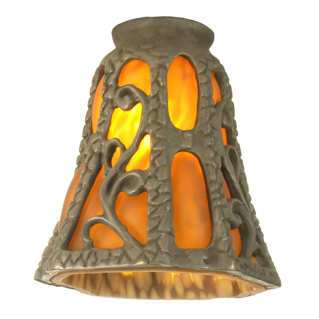 Castle Ivy lantern shade glowing with warm amber light.