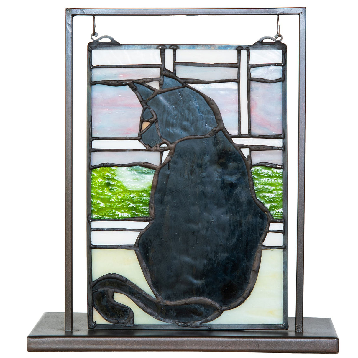 unlit view of cat in window lighted mini tabletop window showcasing vibrant colors.