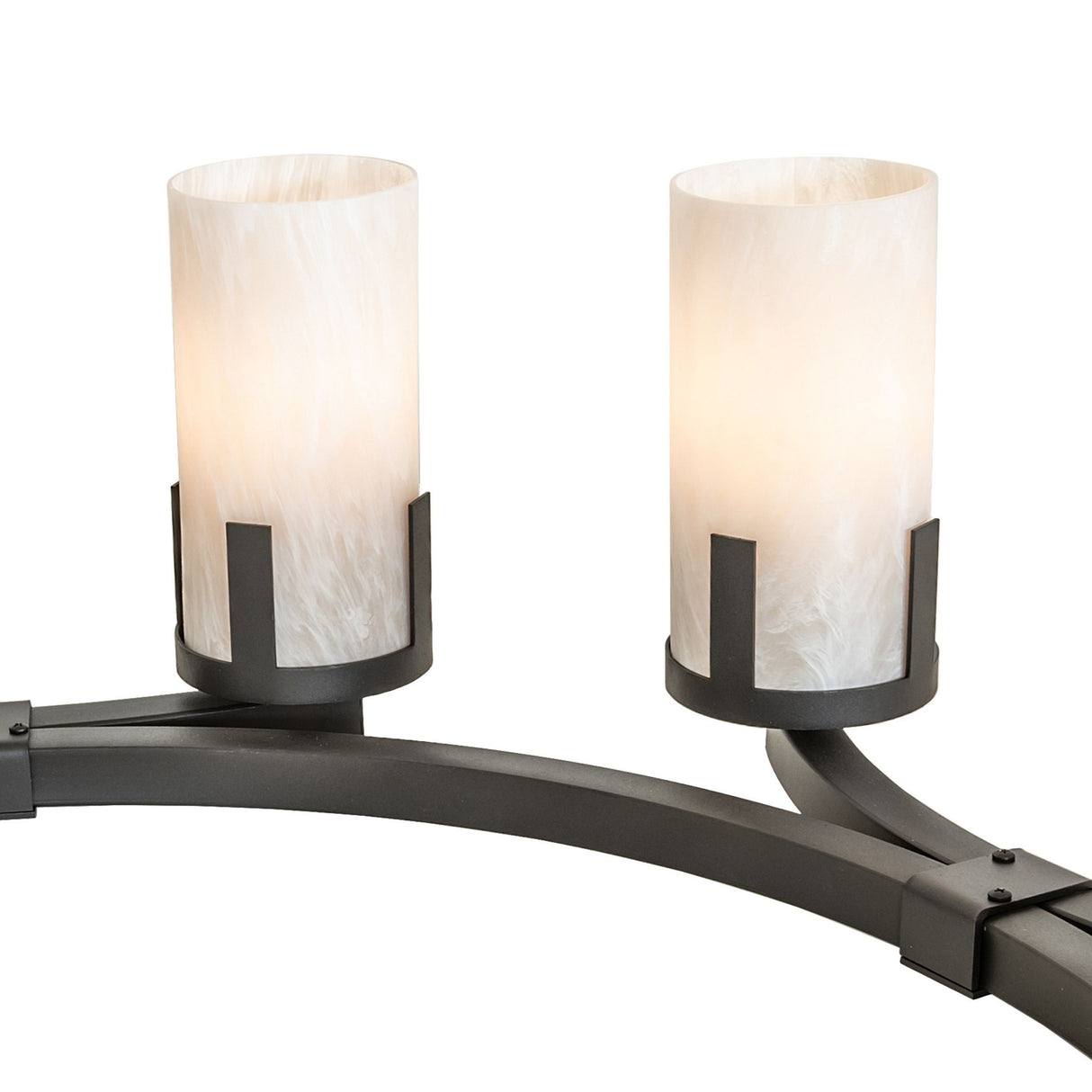 Detailed view of cylindrical Idalight shade with soft marbled texture and metal holder.