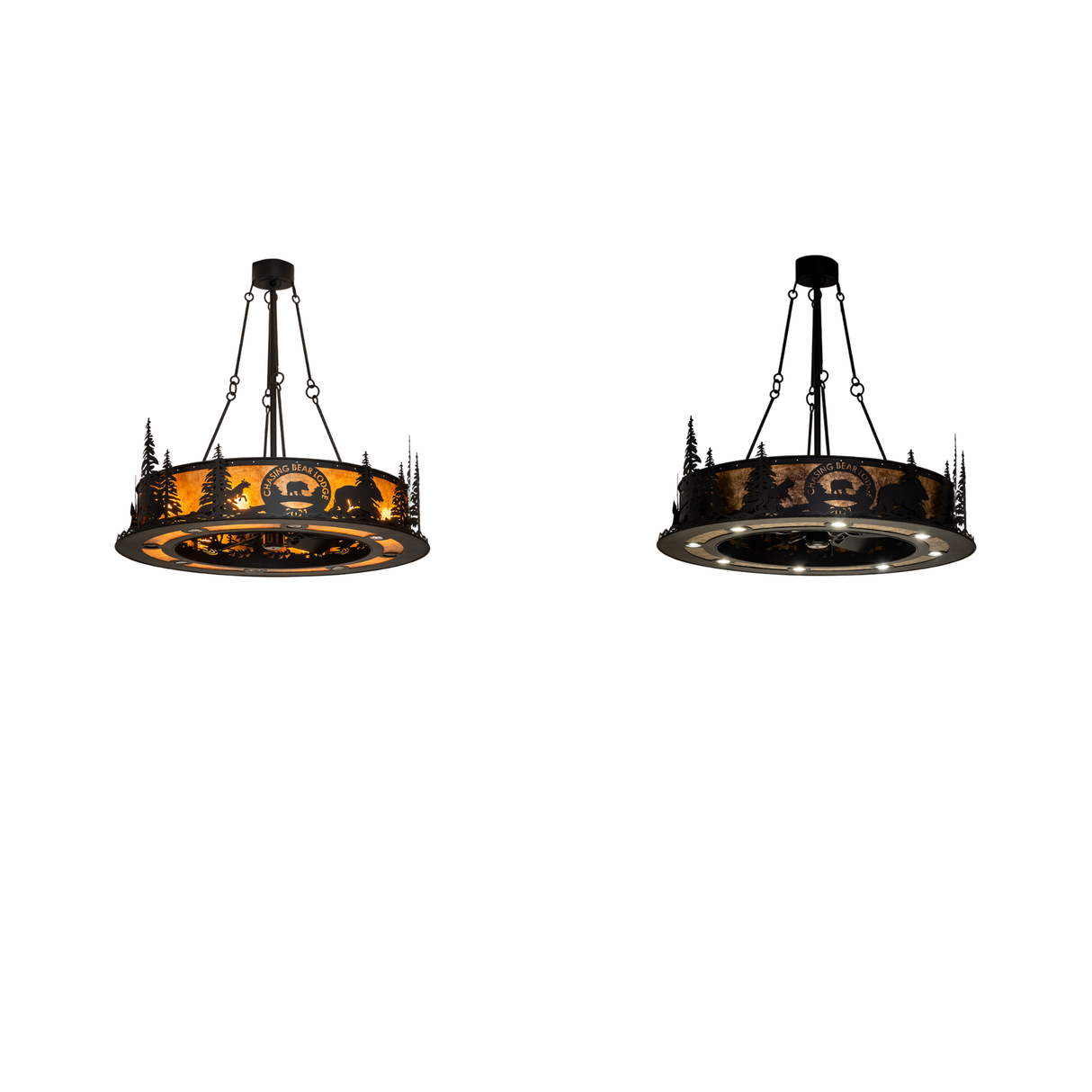 Side-by-side view showing inside lights vs downlights illumination.