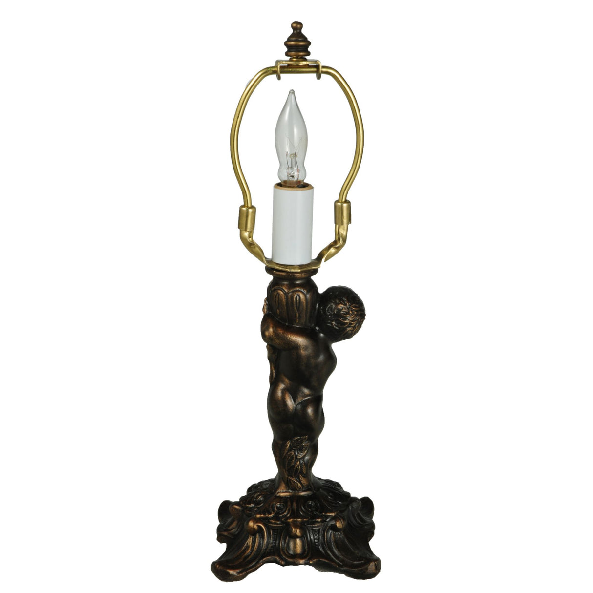 Back view of detailed cherub table lamp base.