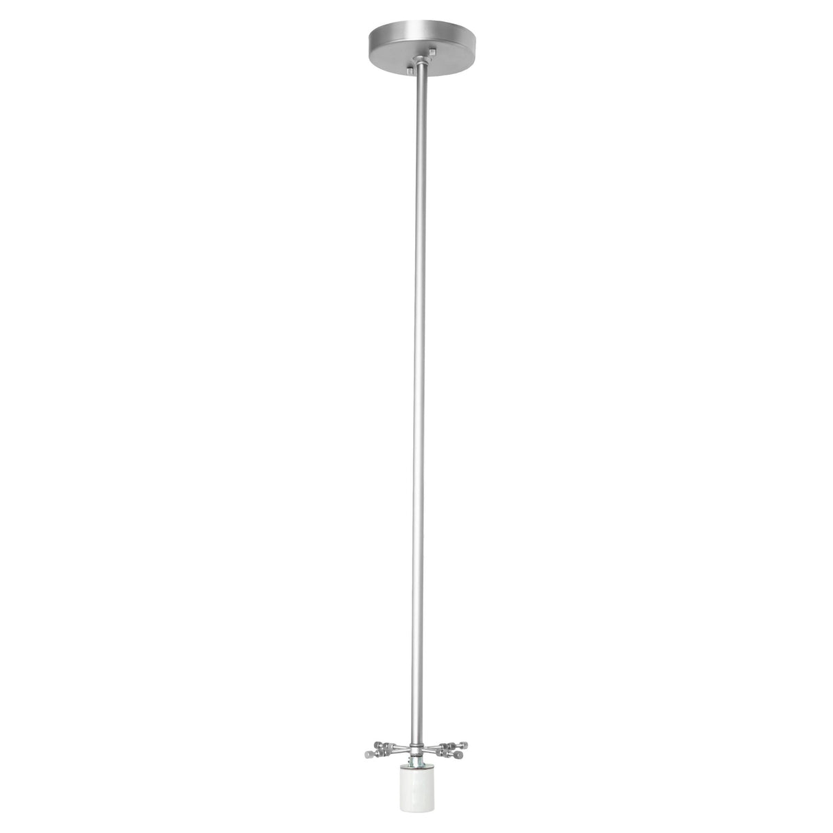 Sleek 30-inch brushed nickel pendant hardware.
