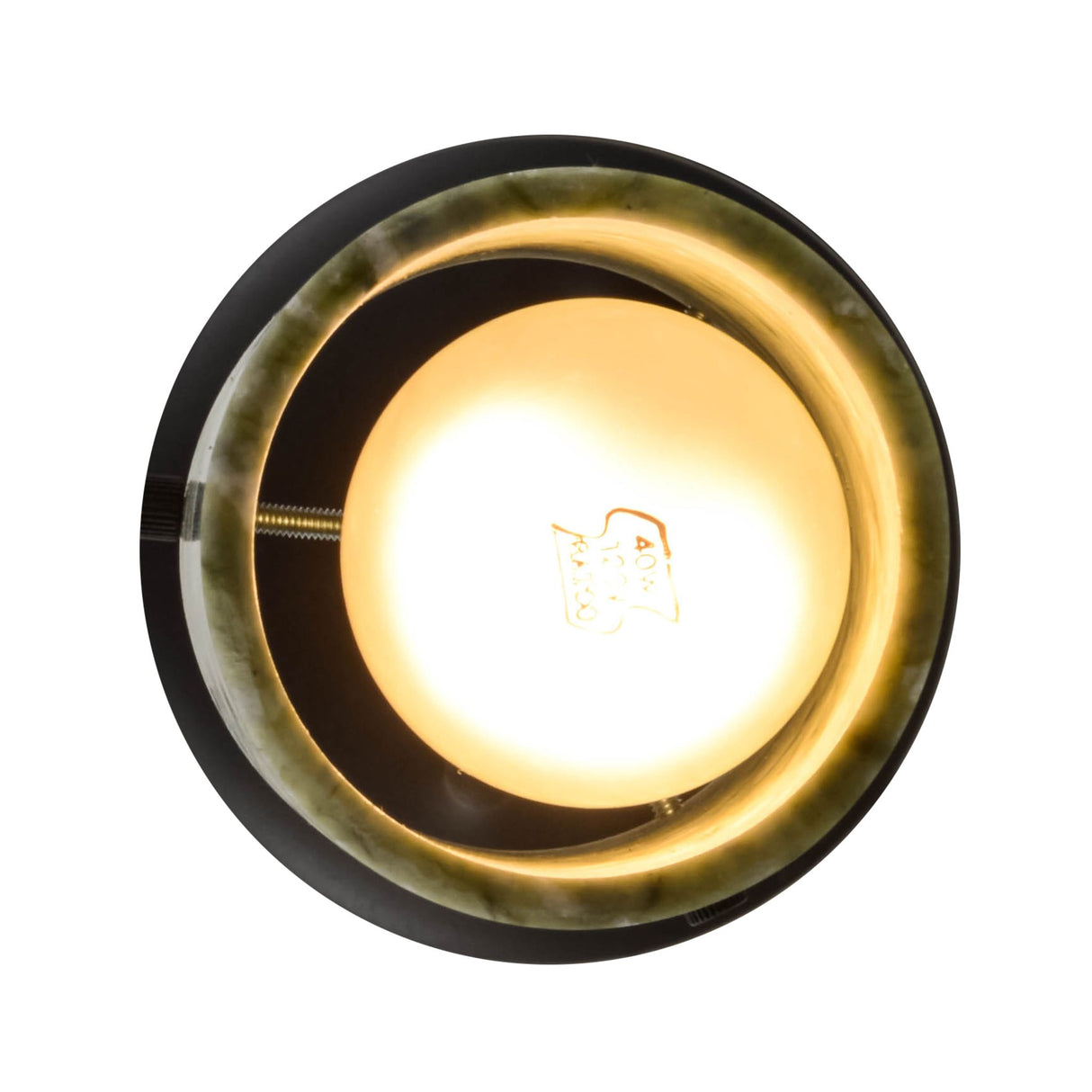Detailed view of the base of Cilindro Jadestone Mini Pendant with black fixtures.
