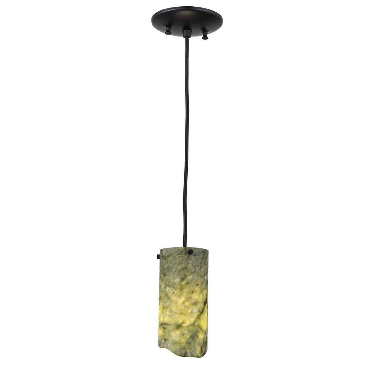 Full-length view of Cilindro Jadestone Mini Pendant suspended on a black cord.