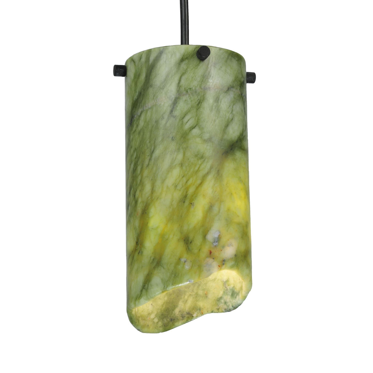Close-up of the lit Cilindro Jadestone Mini Pendant showing off its natural stone textures.