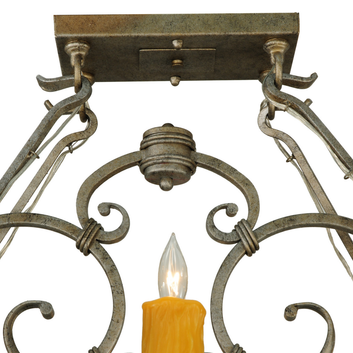 Close-up of ceiling canopy and chain connection on Cira pot rack.