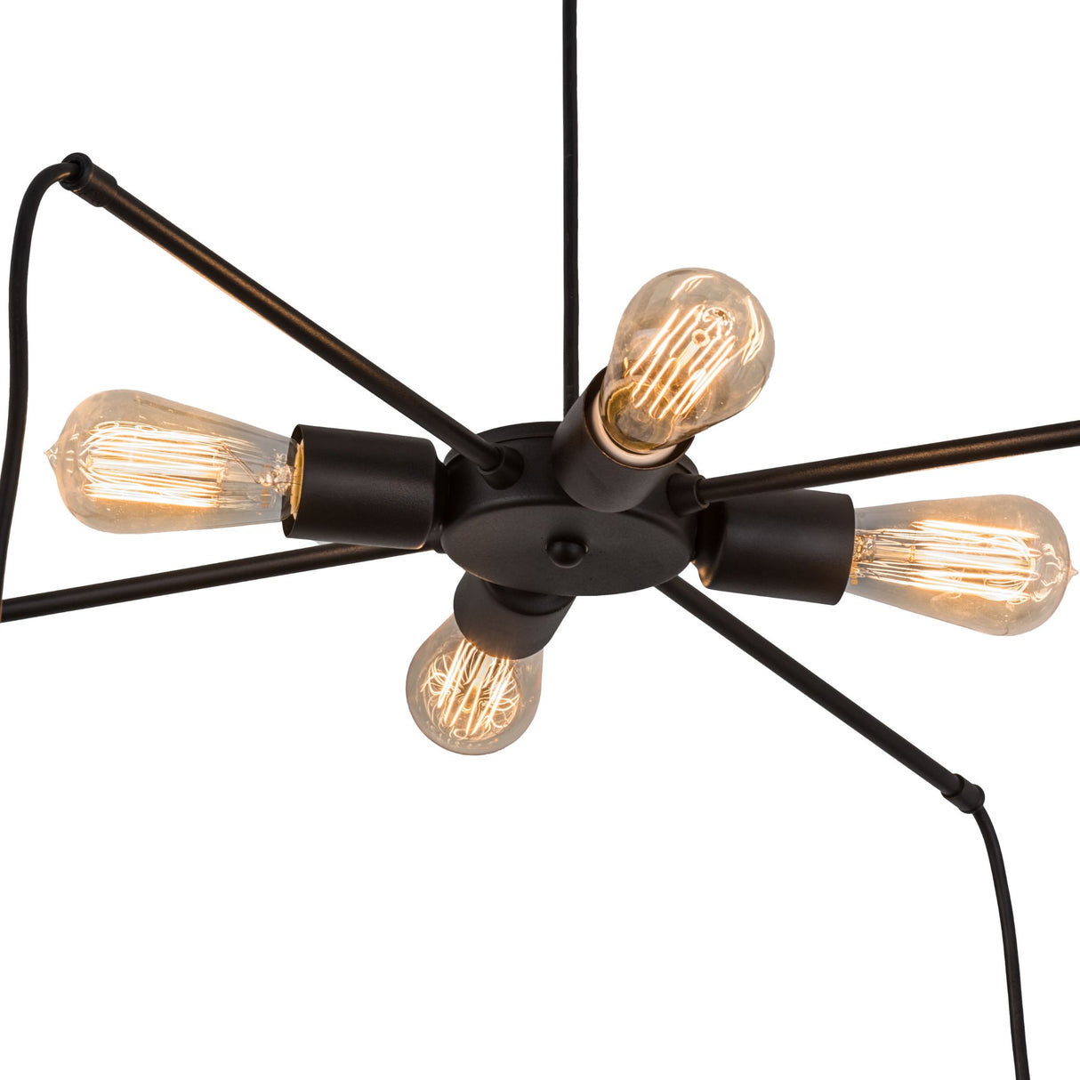 Close-up of the Alva 8-light chandelier with Edison bulbs.