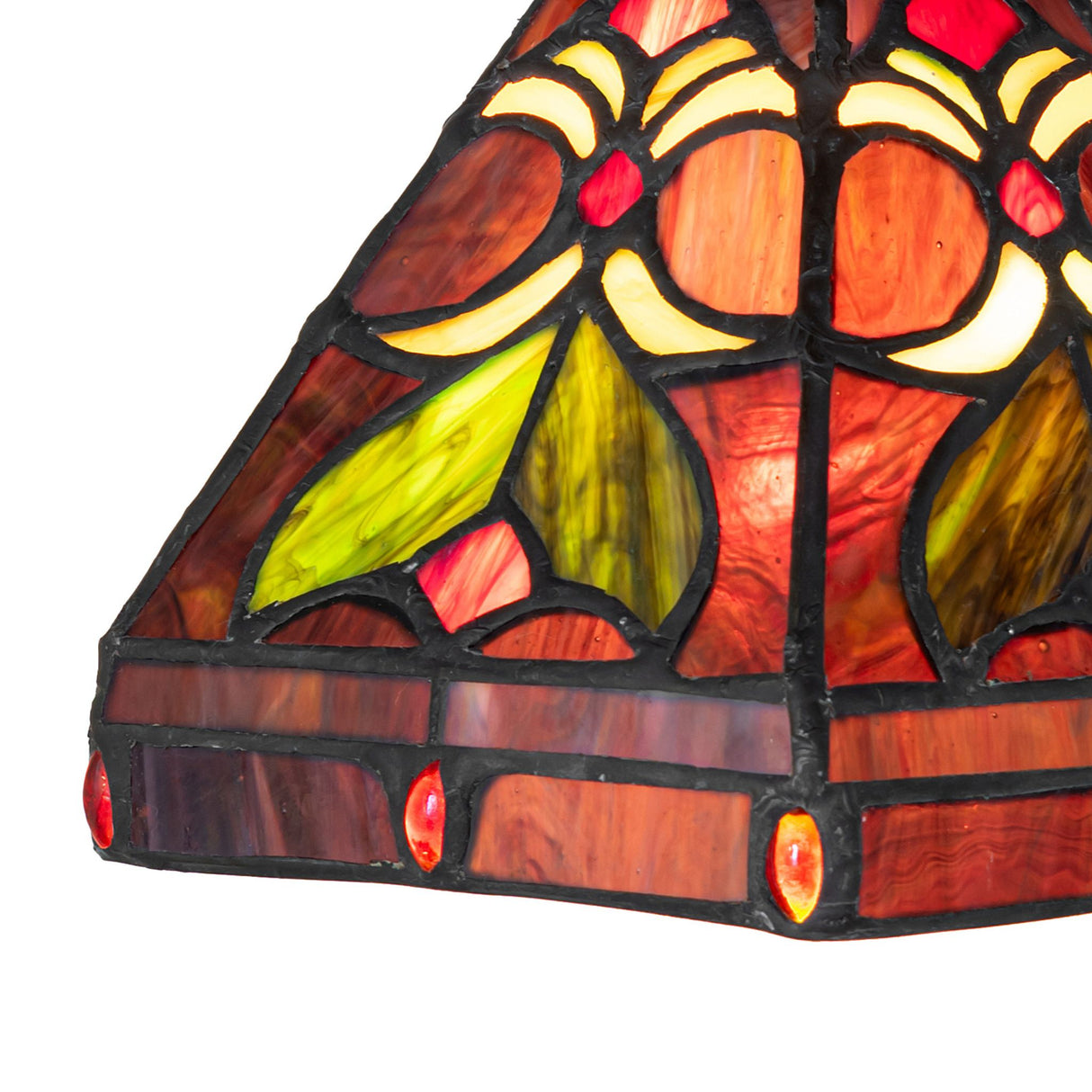 Close-up of stained glass details on flushmount.