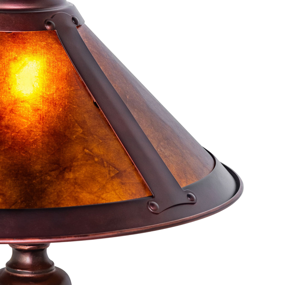 Close-up of 17" high sutter accent lamp's amber shade.