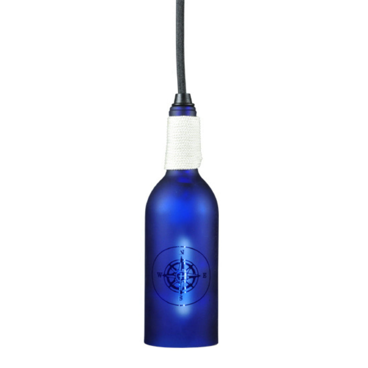 Coastal compass wine bottle pendant with rope detail.