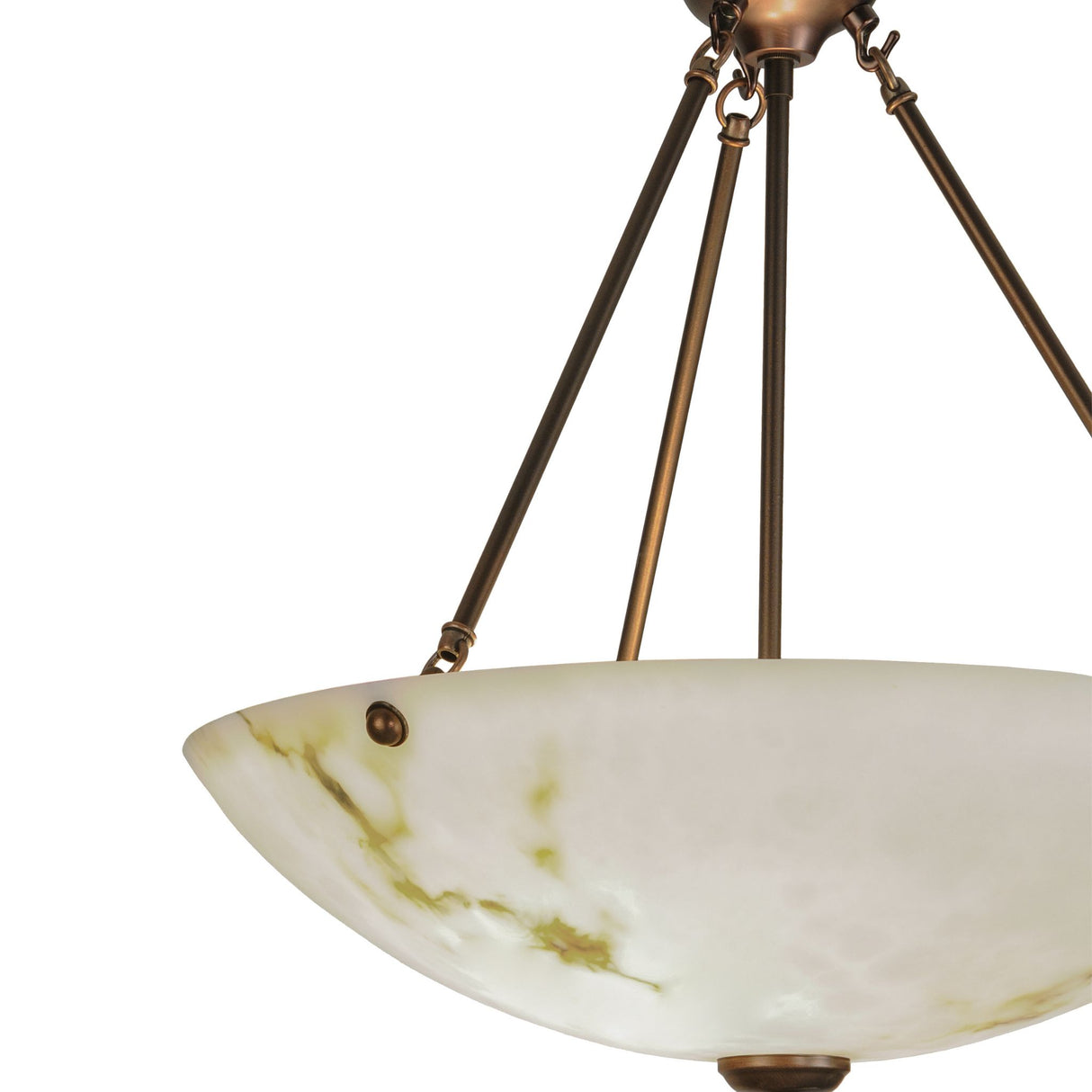 Close-up of Corinth pendant showing marble bowl and bronze frame details.