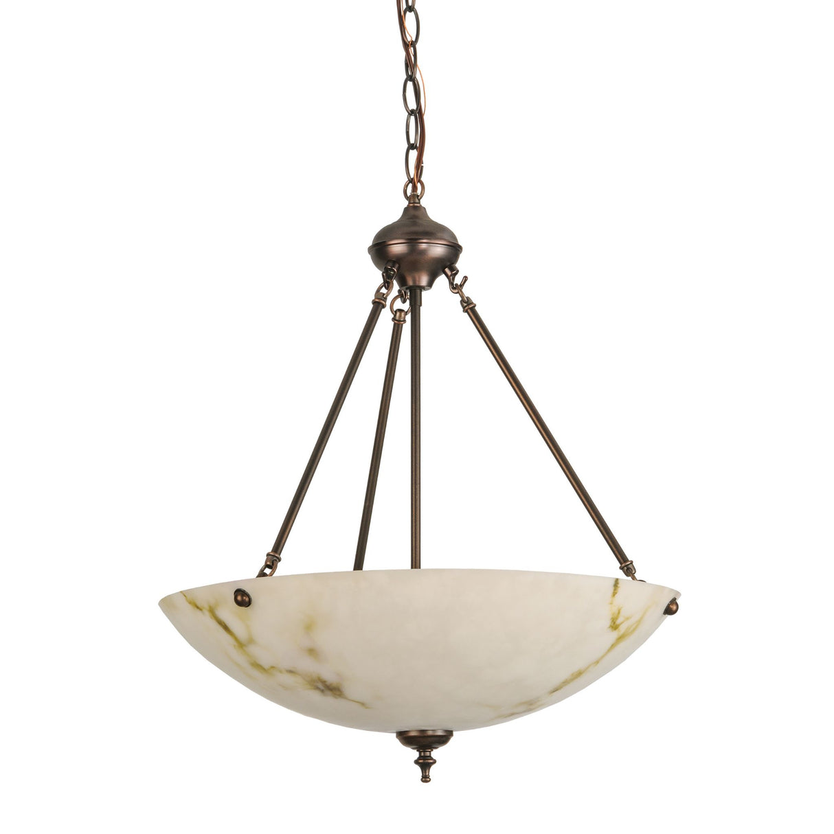 Hanging view of the Corinth white marble pendant light.