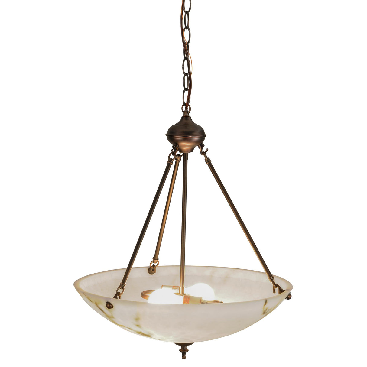 Illuminated Corinth pendant with glowing marble shade.