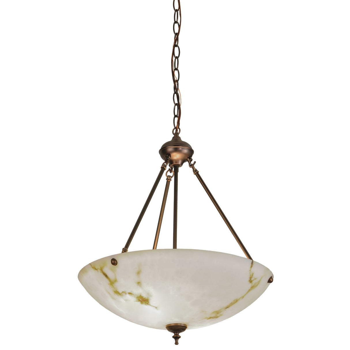 Side angle of Corinth marble pendant with glowing bulbs visible.
