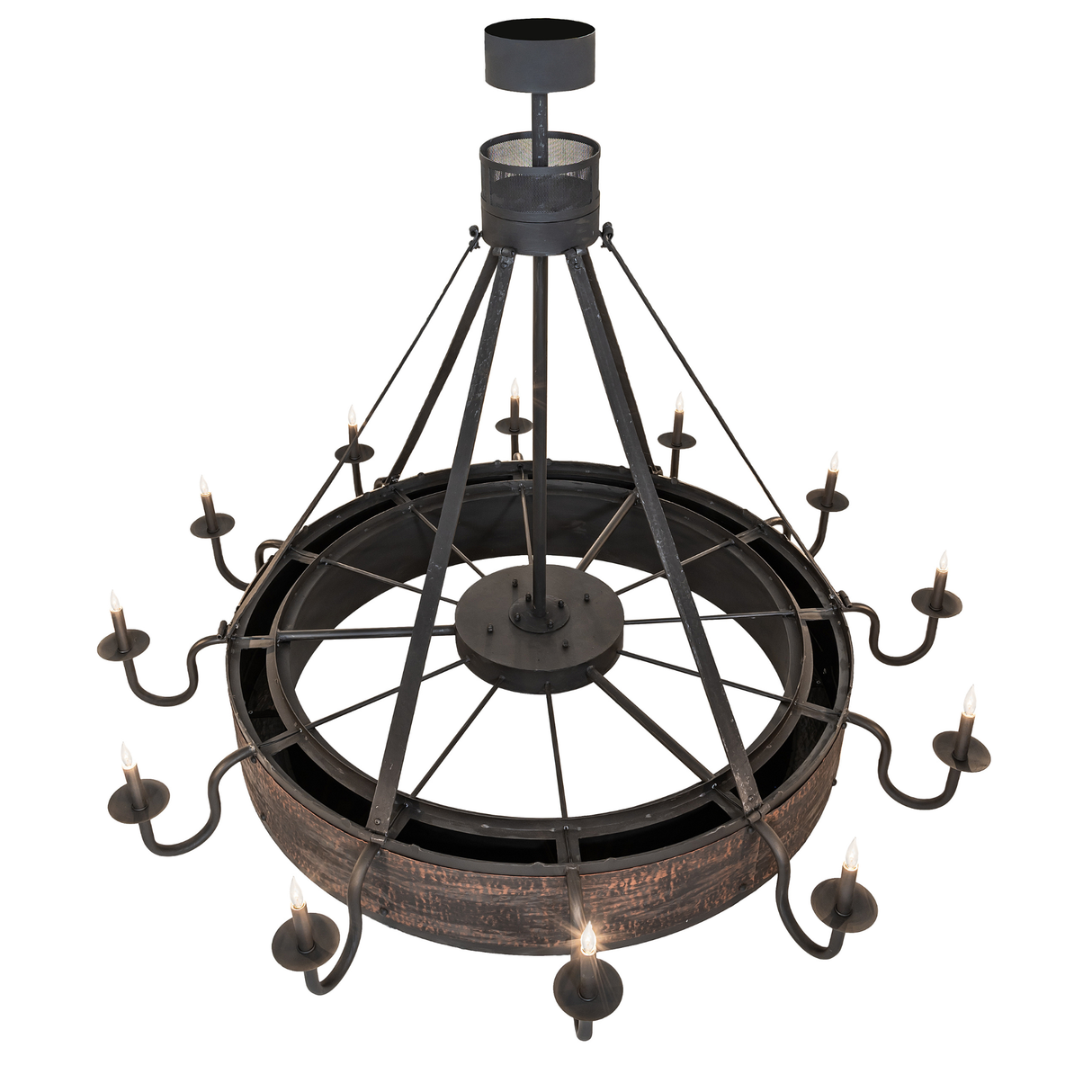 Top angle showing circular frame and candlelight arrangement.