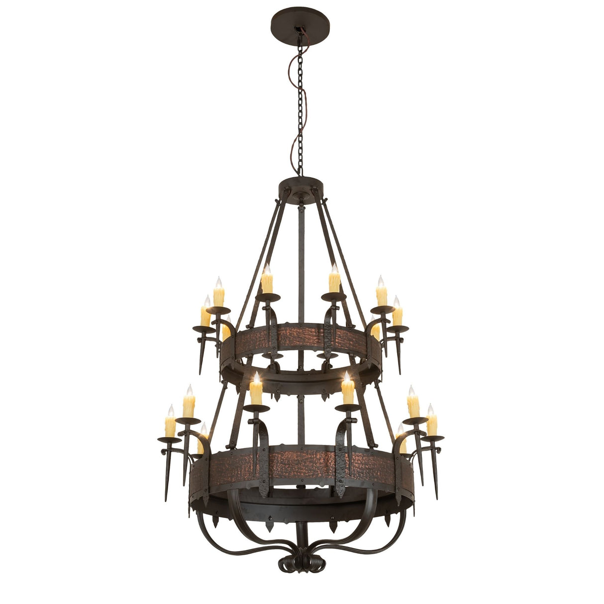 Full view of Costello 20-light chandelier in oil rubbed bronze finish.