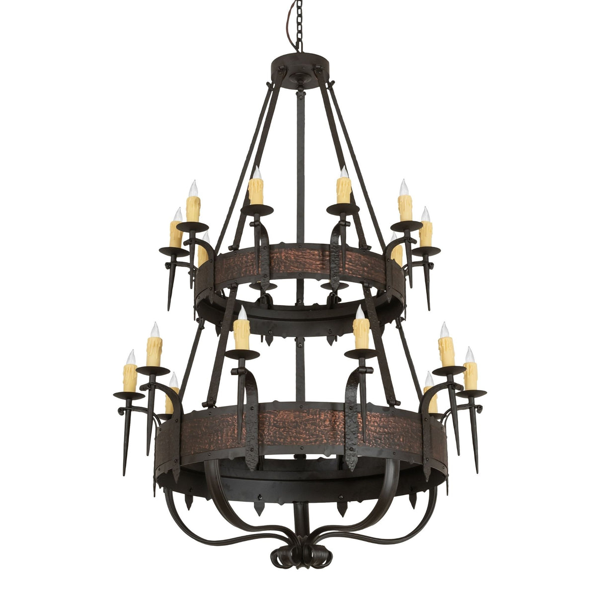 Costello 20-light chandelier unlit view in oil rubbed bronze finish.