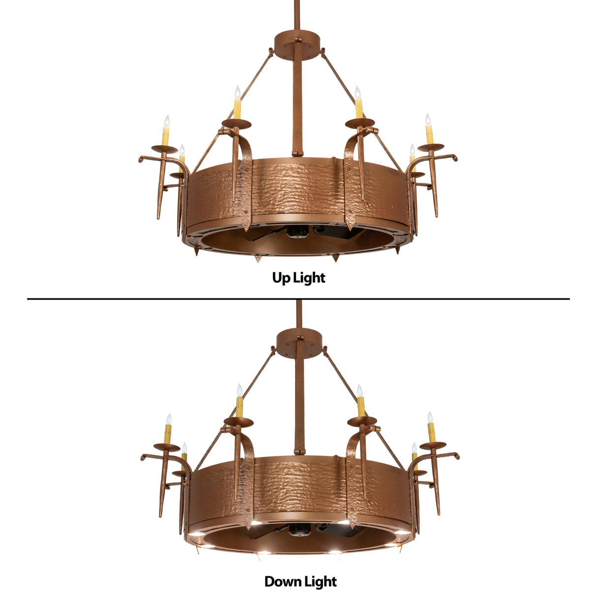 Comparison showing up and downlight illumination options.